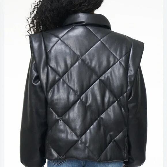 NWT Pistola Calista Puffer Jacket Removable Sleeves Vegan Leather Size XL - Picture 4 of 4